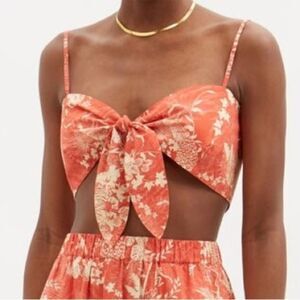NWT HESTER BLY Noor Tie-front Floral-print Cotton Cropped Top Medium